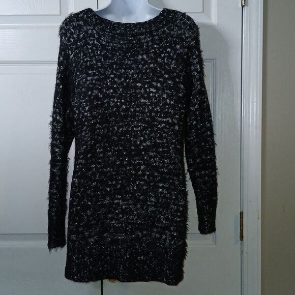 Rock & Republic black silver metallic super soft sweater holiday party Sz L NWOT - Picture 4 of 7